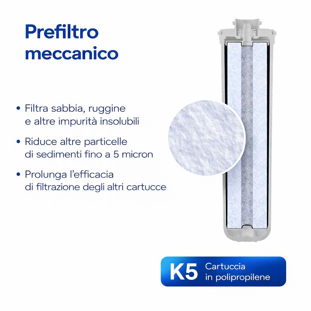AQUAPHOR K5 Cartuccia Prefiltrante di Ricambio per Sistemi Crystal A e RO | Sedimenti 5 Micron