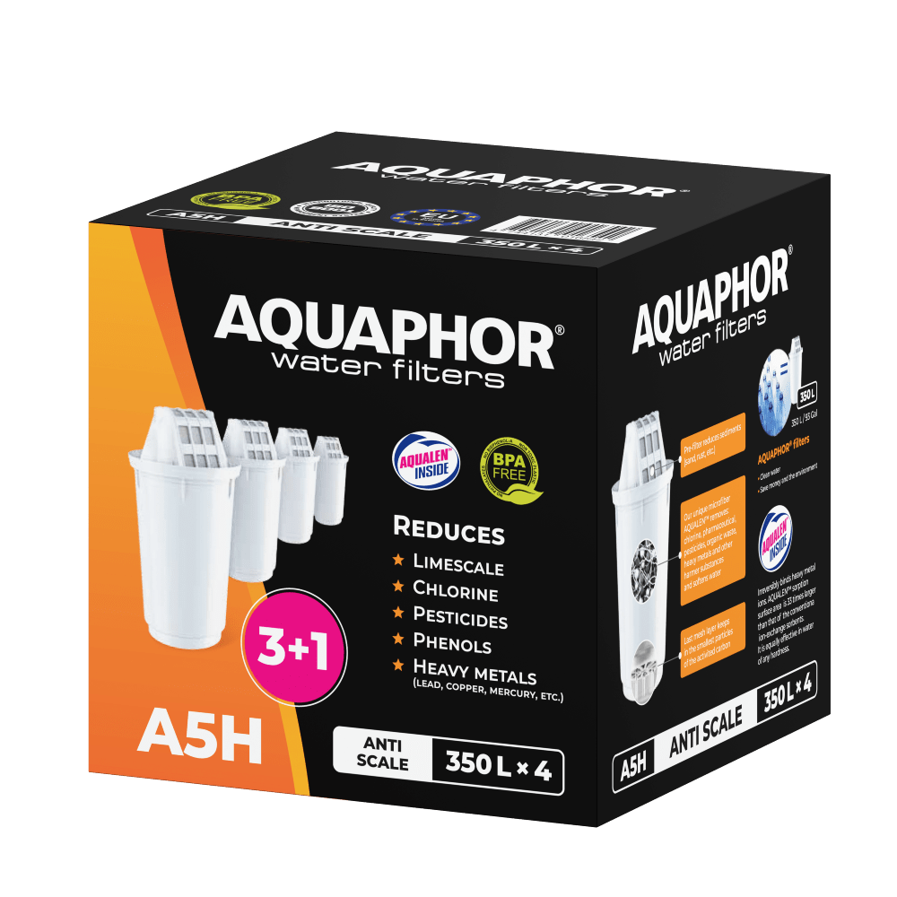 AQUAPHOR A5H Cartucce Filtranti Anticalcare per Caraffe – 4 Pezzi | Fino a 350 Litri