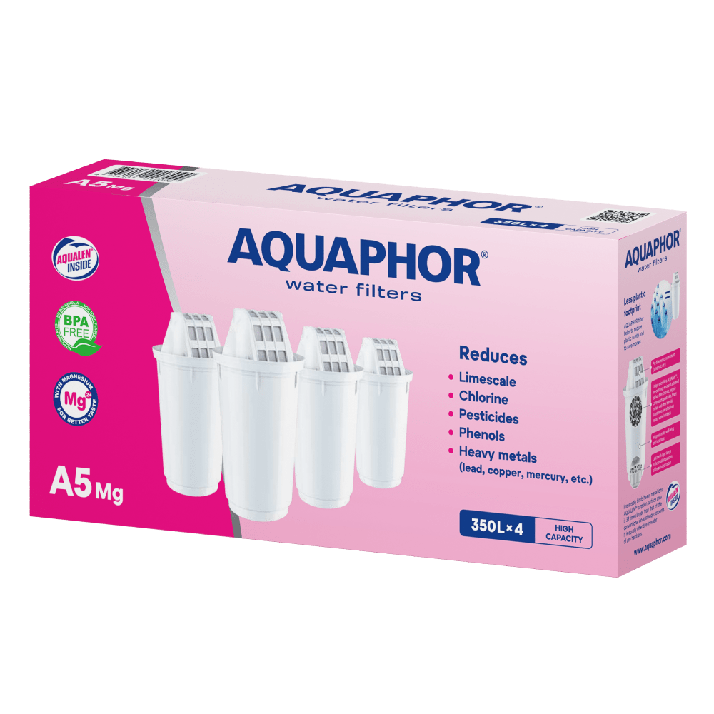AQUAPHOR A5 Mg Cartucce Filtranti con Magnesio per Caraffe – 4 Pezzi | Fino a 350 Litri