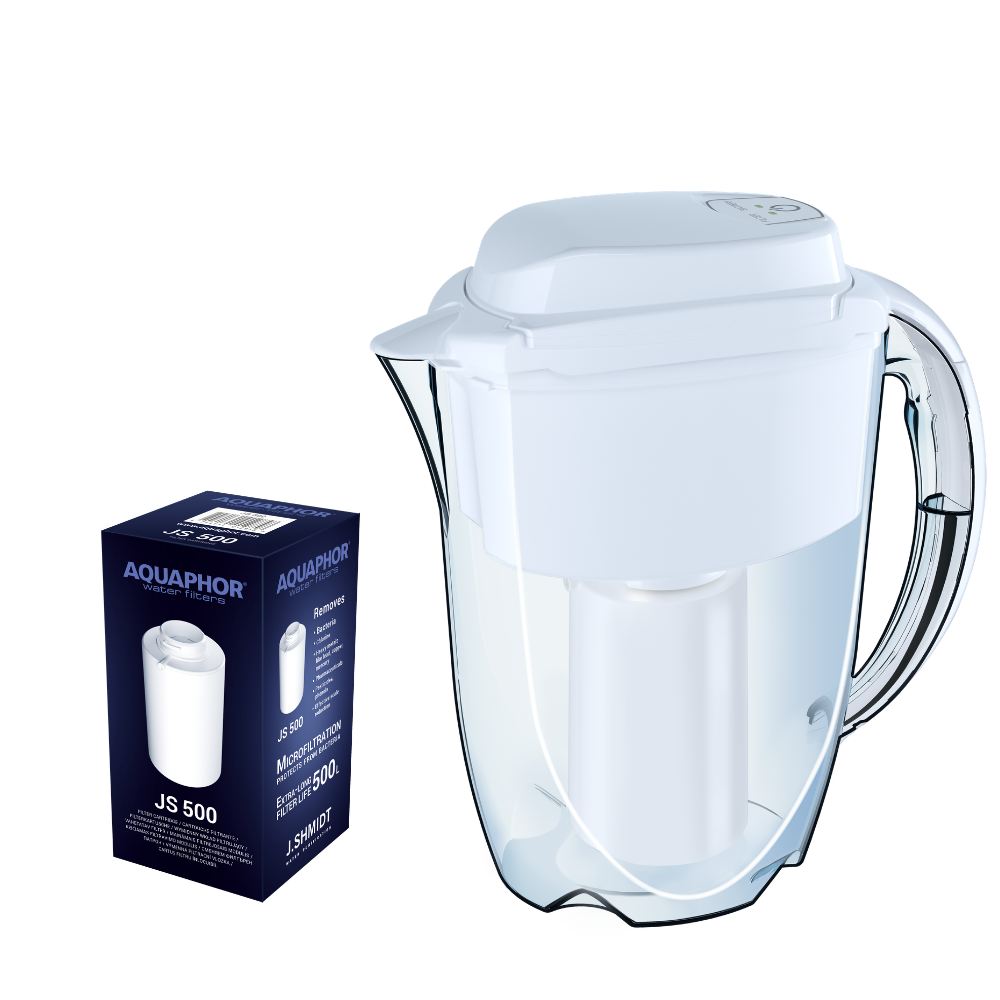 Kit AQUAPHOR J. SHMIDT 500 + cartuccia JS 500 | Caraffa filtrante smart con microfiltrazione fino a 1000 L