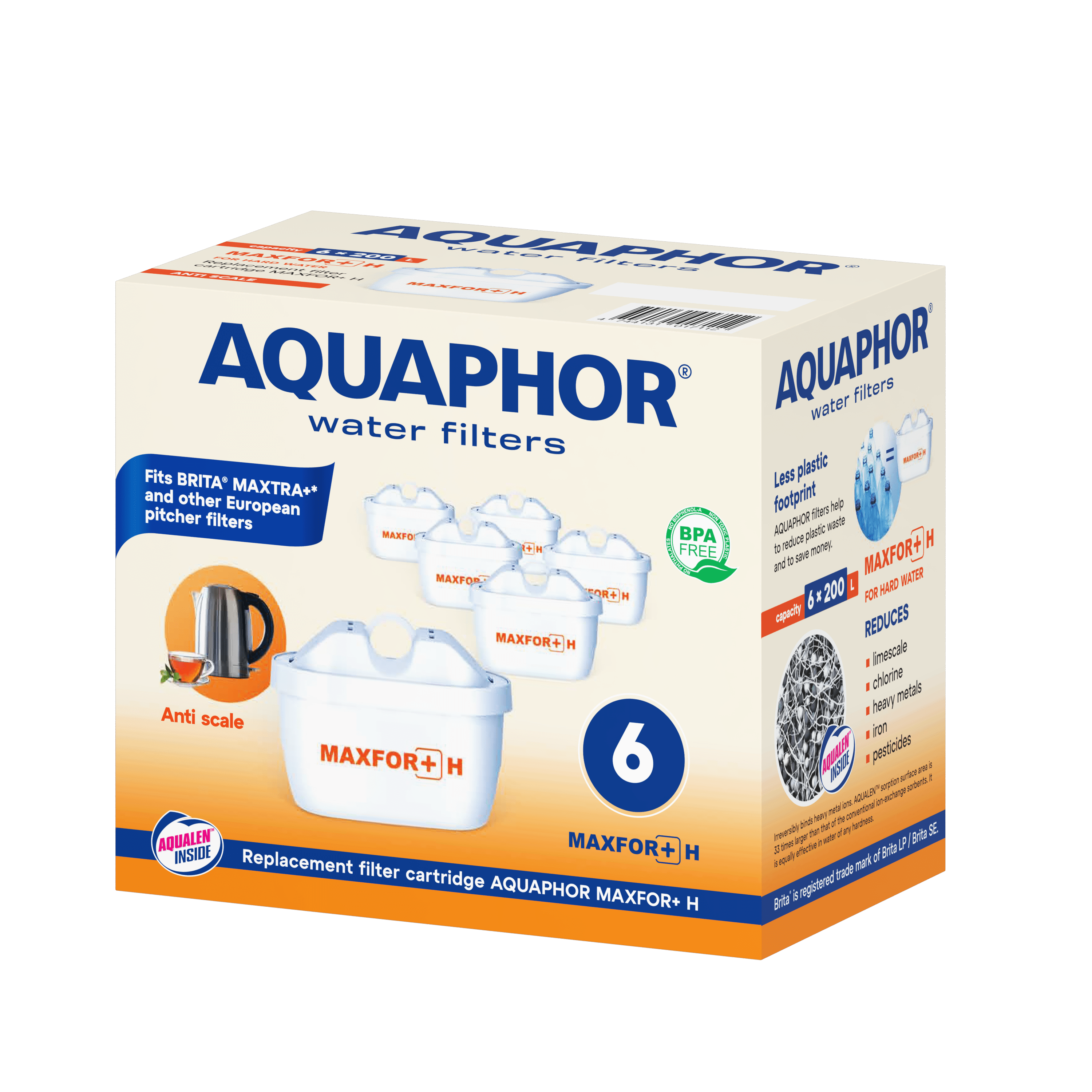 AQUAPHOR MAXFOR+ H Cartucce Filtranti Compatibili con Sistemi Tipo BRITA MAXTRA+ H. Confezione da 6 Pezzi