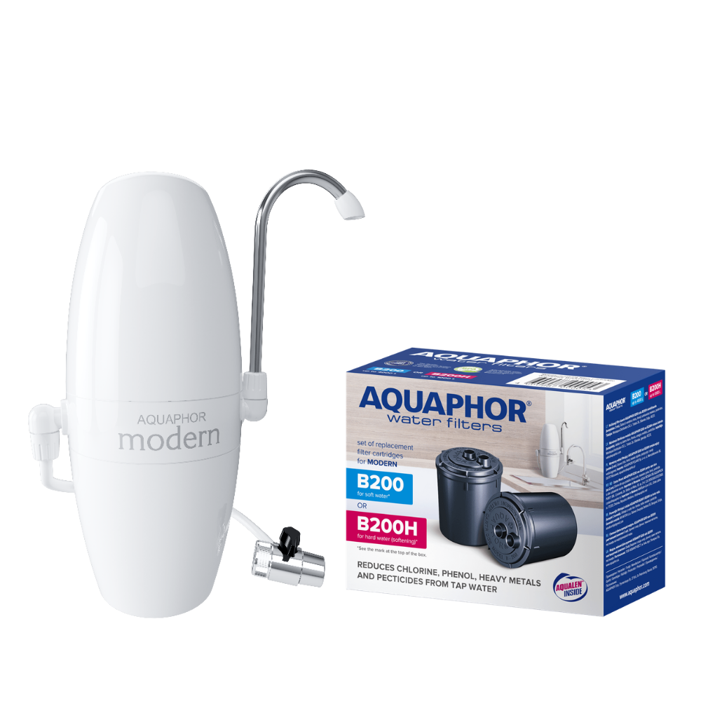 Tap filter AQUAPHOR Modern H + B200H cartridge | Anti-limescale kit for hard water up to 2000 L