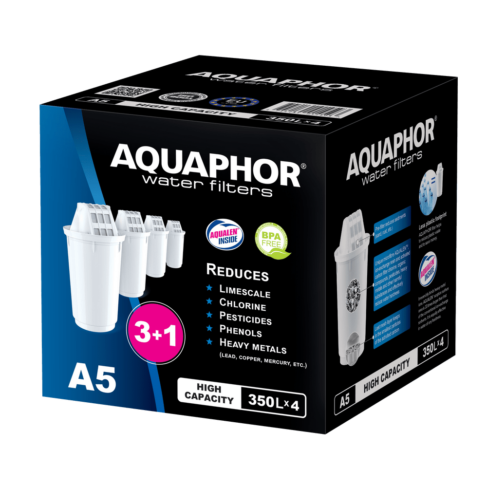 AQUAPHOR A5 Cartucce Filtranti per Caraffe – 4 Pezzi | Fino a 350 Litri