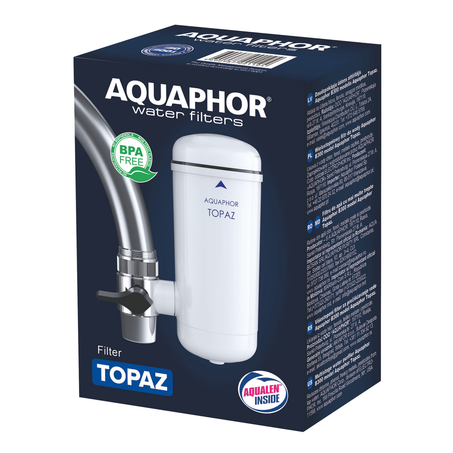 Filtro da rubinetto AQUAPHOR Topaz + 2 cartucce | Kit compatto per acqua da bere fino a 2250 L