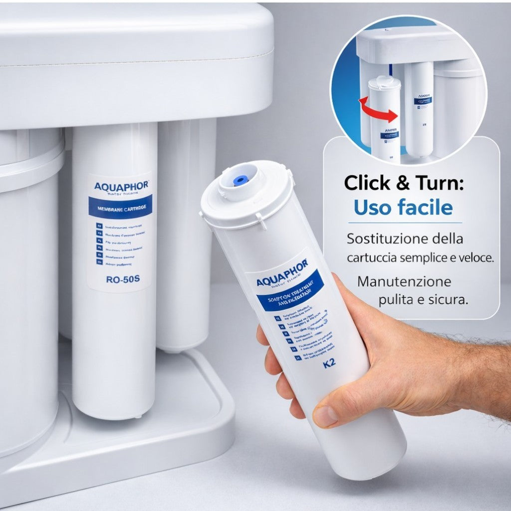 Depuratore AQUAPHOR RO-101S con K5 + K2 + K7M – Sistema a Osmosi Inversa con Kit Ricambio 12 Mesi