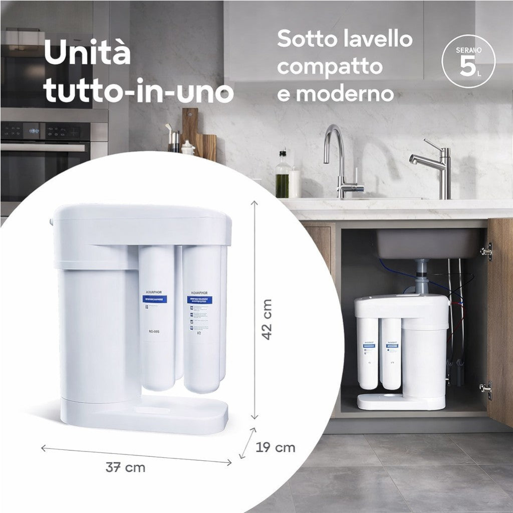 Depuratore AQUAPHOR RO-101S con K5 + K2 + K7M – Sistema a Osmosi Inversa con Kit Ricambio 12 Mesi