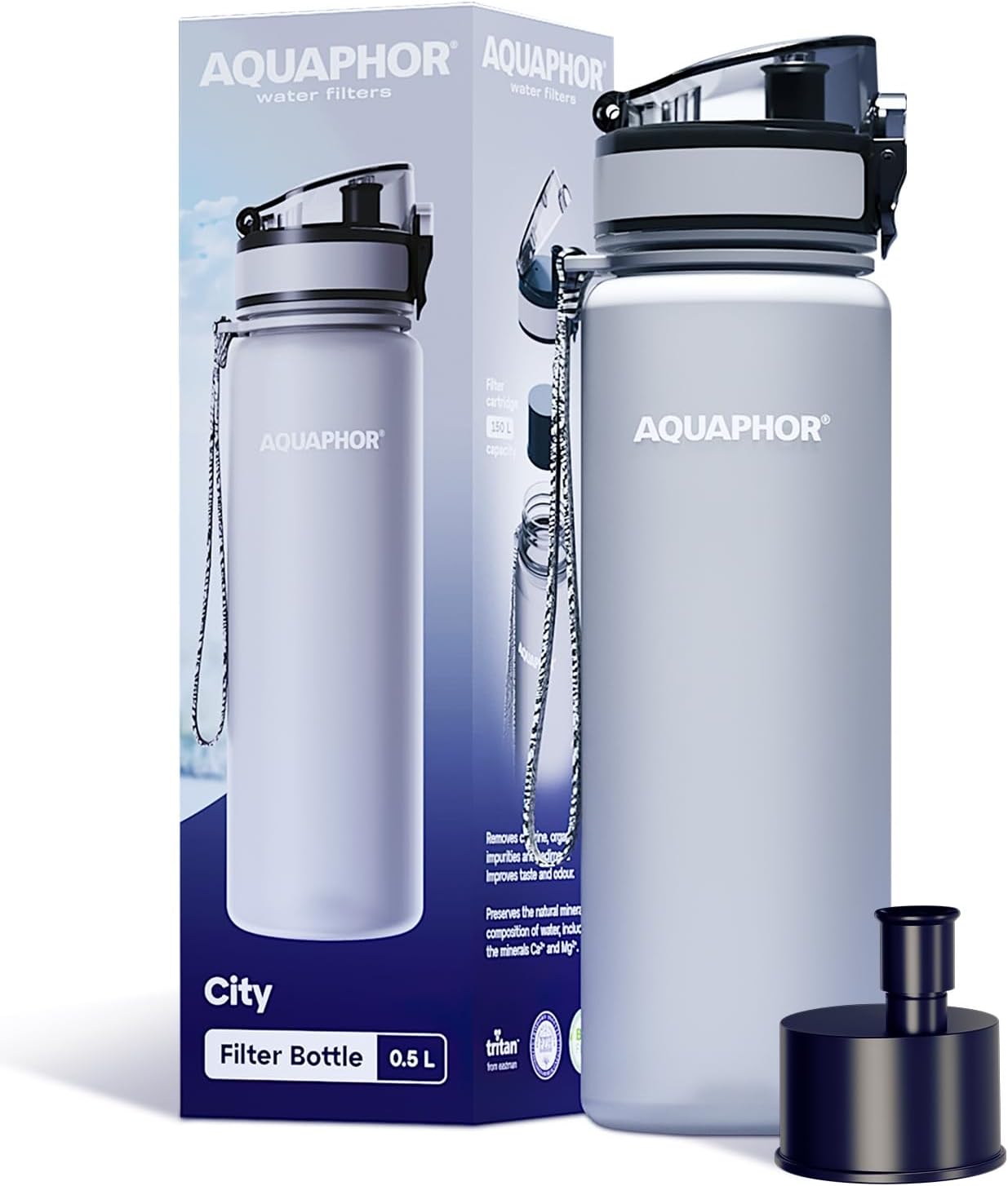 Kit AQUAPHOR City 0,5 L borraccia Filtrante con 3 Cartucce, fino a 450 L