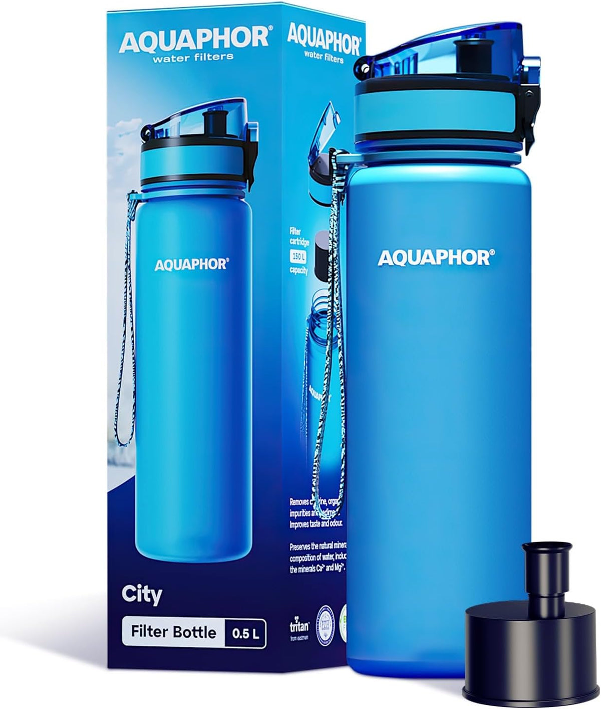 Kit AQUAPHOR City 0,5 L borraccia Filtrante con 3 Cartucce, fino a 450 L