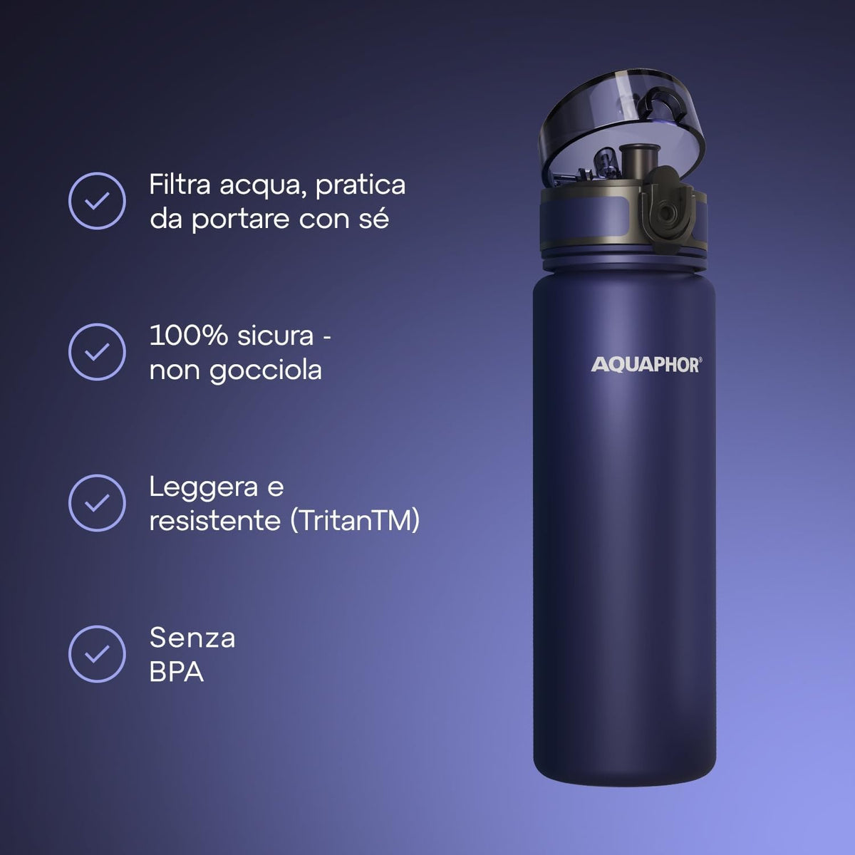 Kit AQUAPHOR City 0,65 L borraccia Filtrante con 3 Cartucce, fino a 450 L