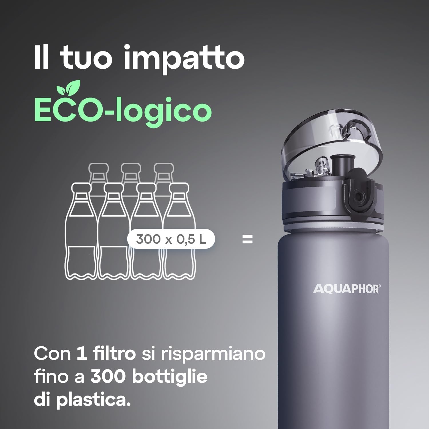 Kit AQUAPHOR City 0,5 L borraccia Filtrante con 3 Cartucce, fino a 450 L
