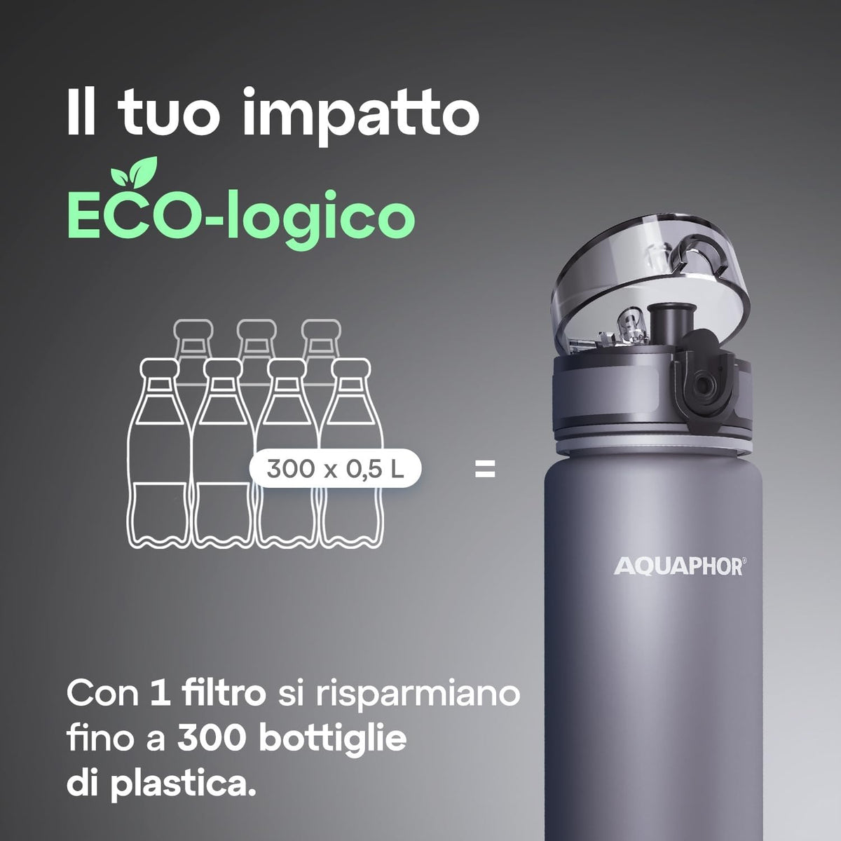 Kit AQUAPHOR City 0,5 L borraccia Filtrante con 3 Cartucce, fino a 450 L