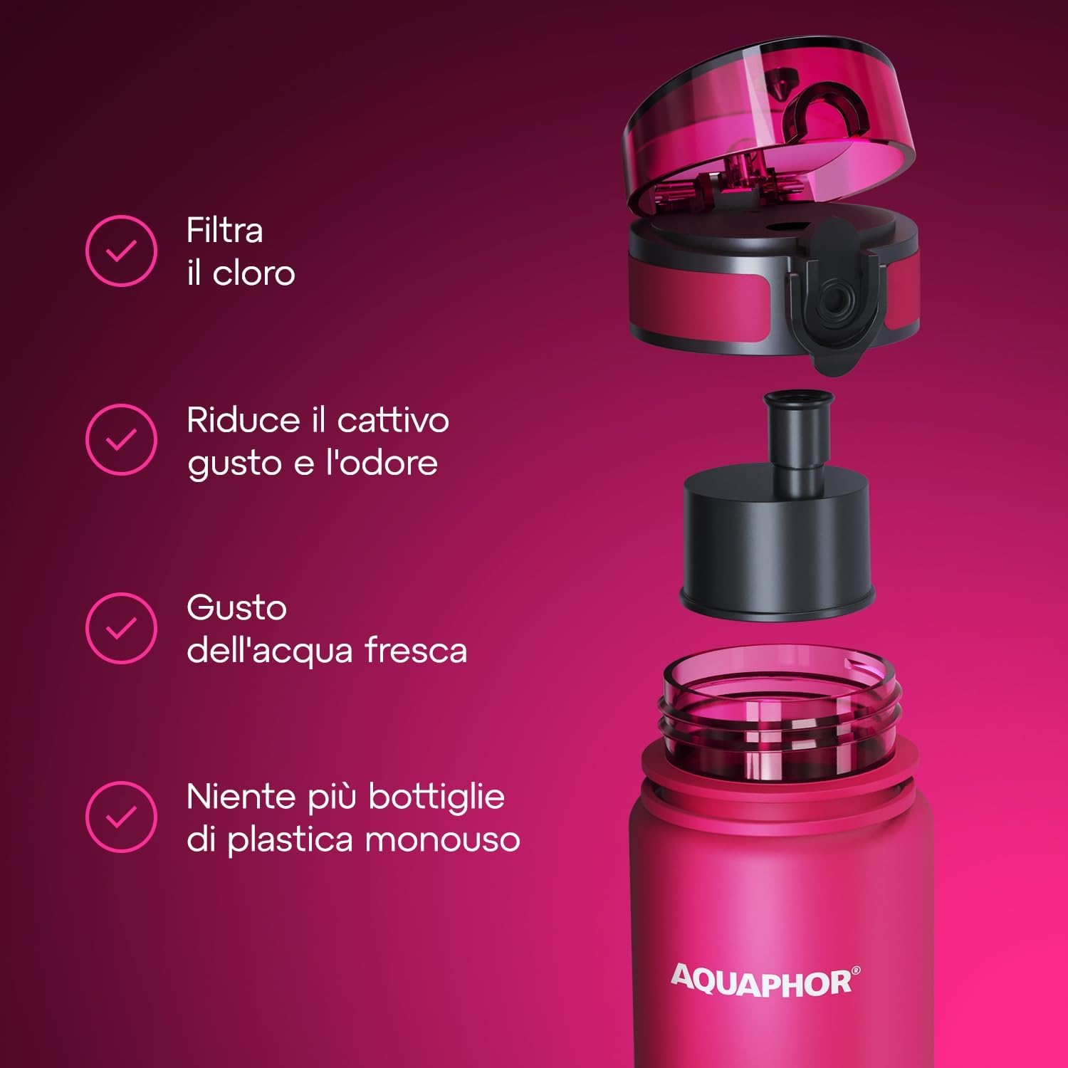 Kit AQUAPHOR City 0,5 L borraccia Filtrante con 3 Cartucce, fino a 450 L
