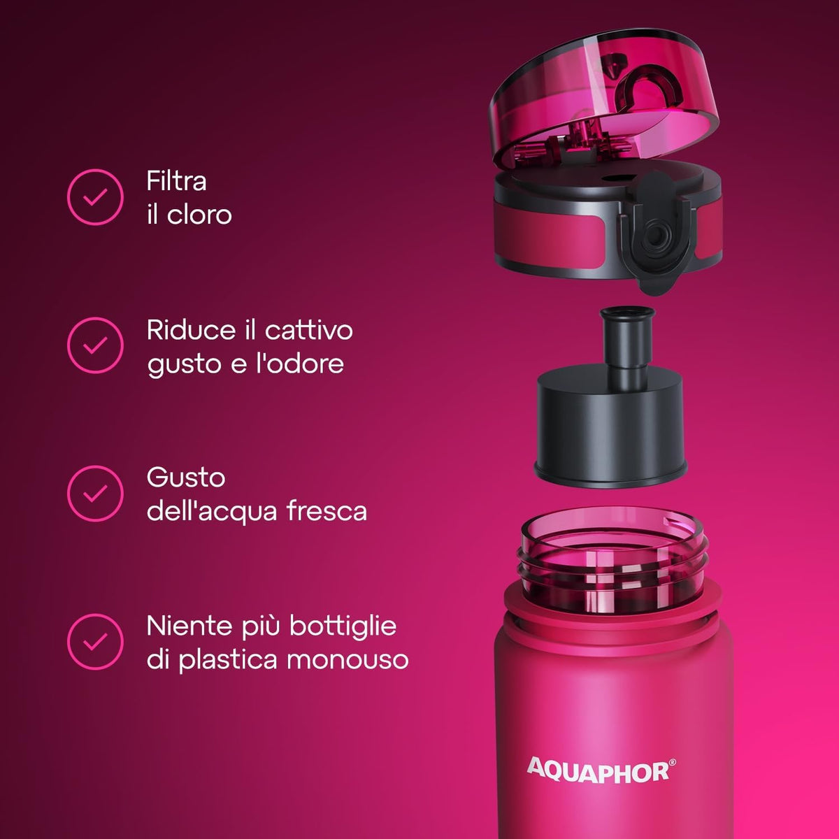 Kit AQUAPHOR City 0,5 L borraccia Filtrante con 3 Cartucce, fino a 450 L