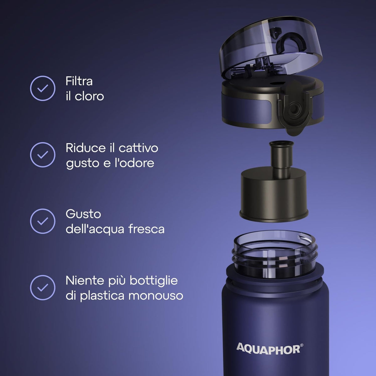 Kit AQUAPHOR City 0,65 L borraccia Filtrante con 3 Cartucce, fino a 450 L