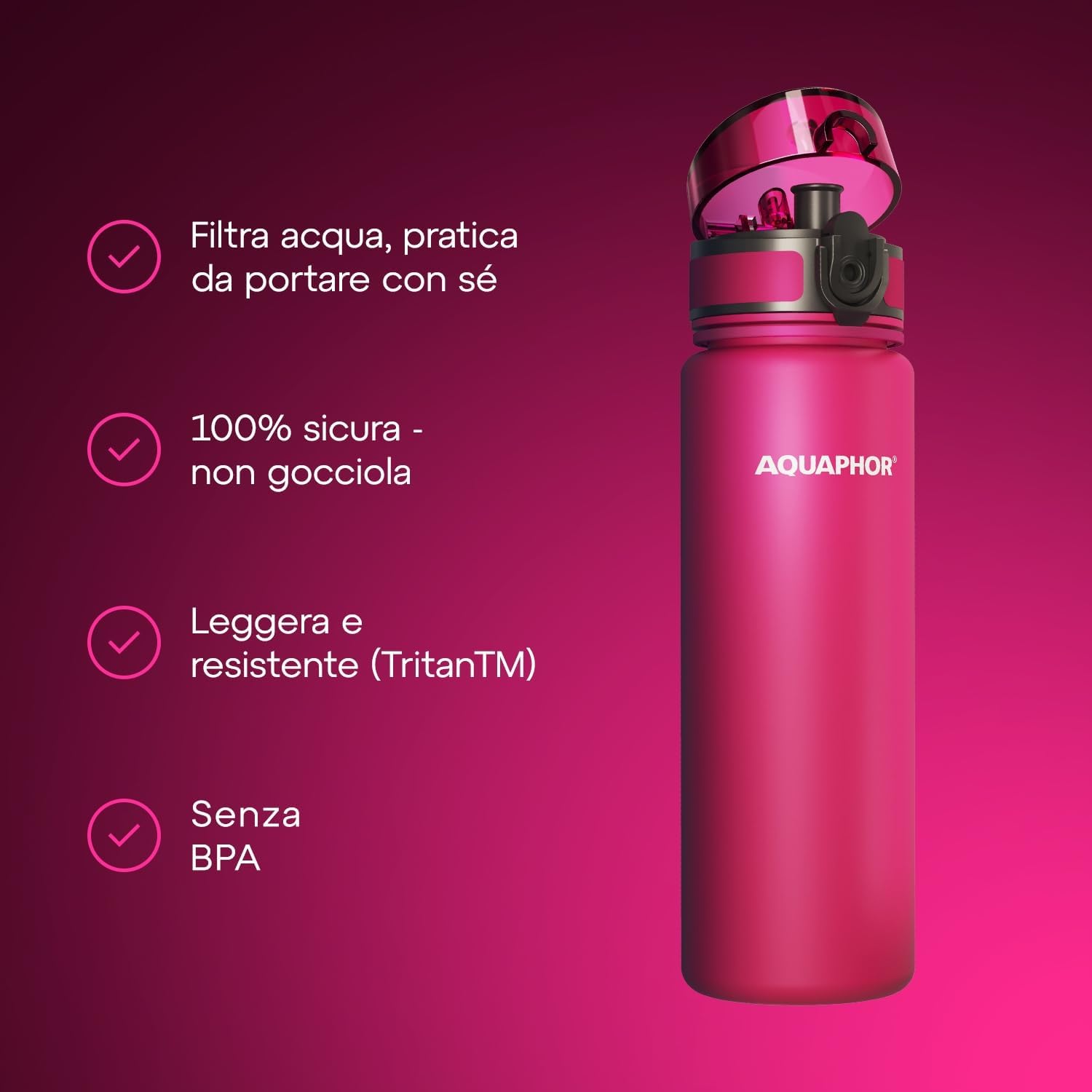 Kit AQUAPHOR City 0,8 L borraccia Filtrante con 3 Cartucce, fino a 450 L