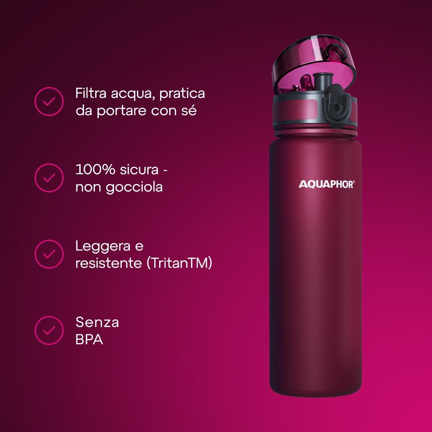Kit AQUAPHOR City 0,65 L borraccia Filtrante con 3 Cartucce, fino a 450 L