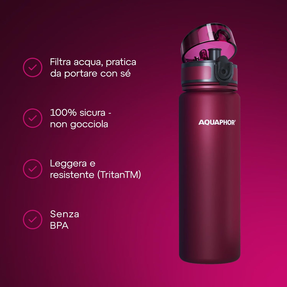 Kit AQUAPHOR City 0,65 L borraccia Filtrante con 3 Cartucce, fino a 450 L