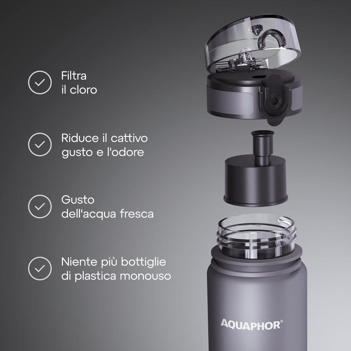 Kit AQUAPHOR City 0,5 L borraccia Filtrante con 3 Cartucce, fino a 450 L