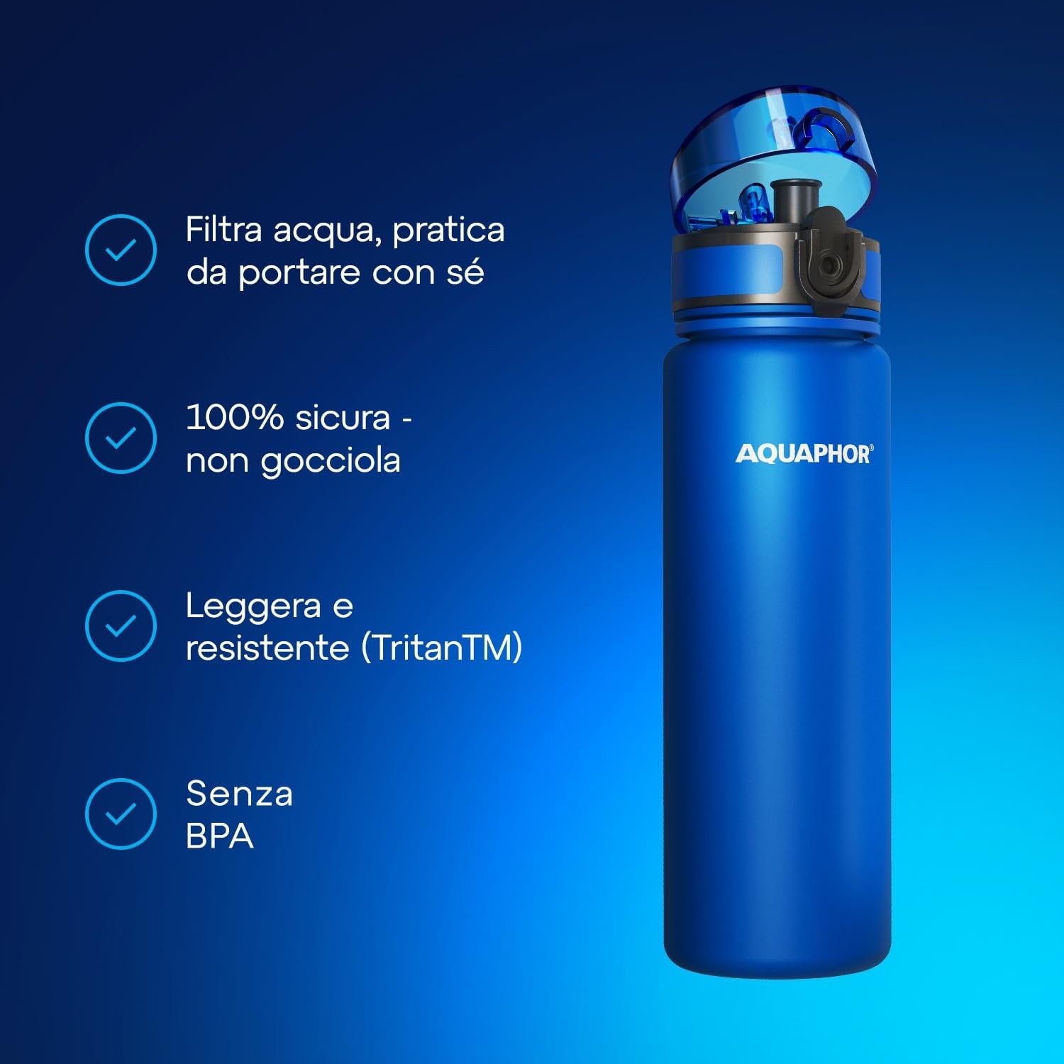 Kit AQUAPHOR City 0,5 L borraccia Filtrante con 3 Cartucce, fino a 450 L