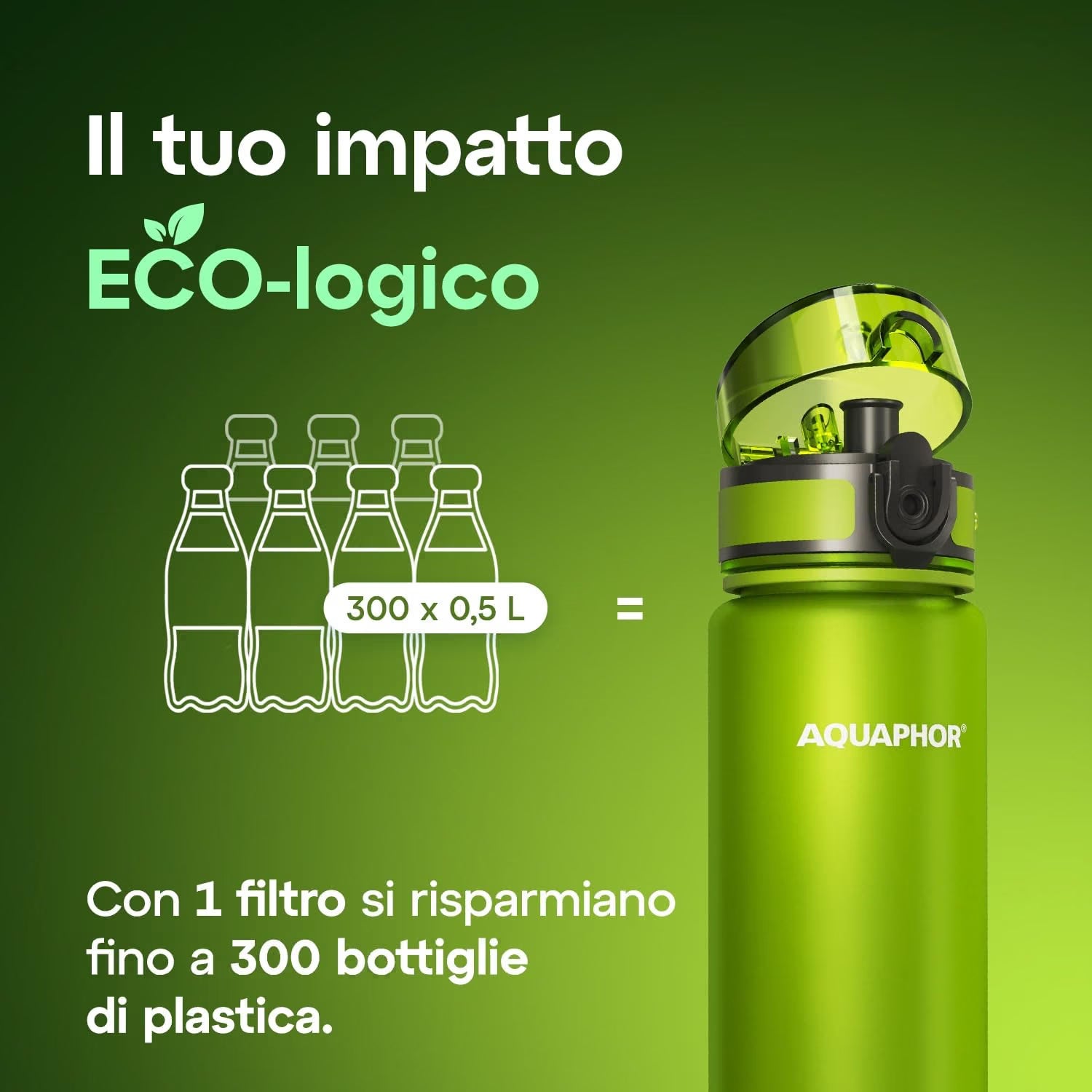 Kit AQUAPHOR City 0,5 L borraccia Filtrante con 3 Cartucce, fino a 450 L