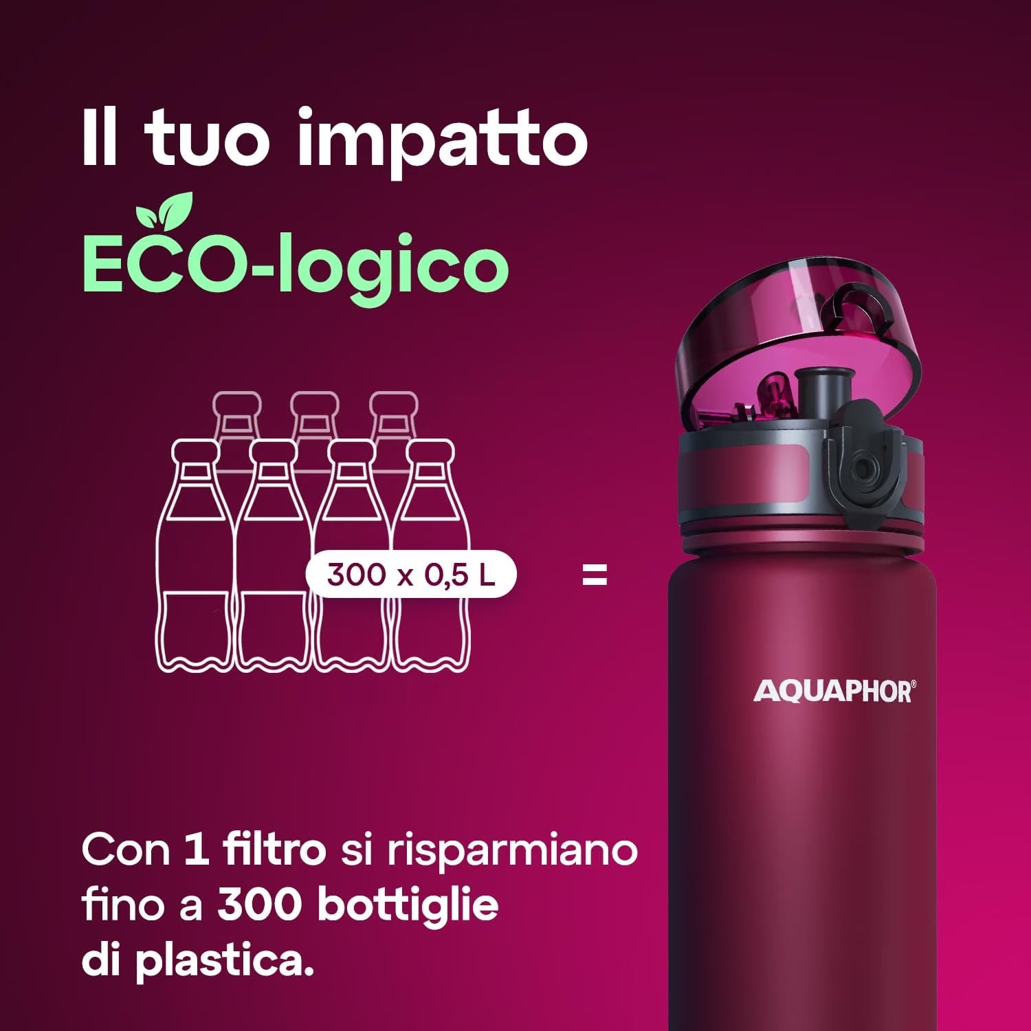 Kit AQUAPHOR City 0,65 L borraccia Filtrante con 3 Cartucce, fino a 450 L