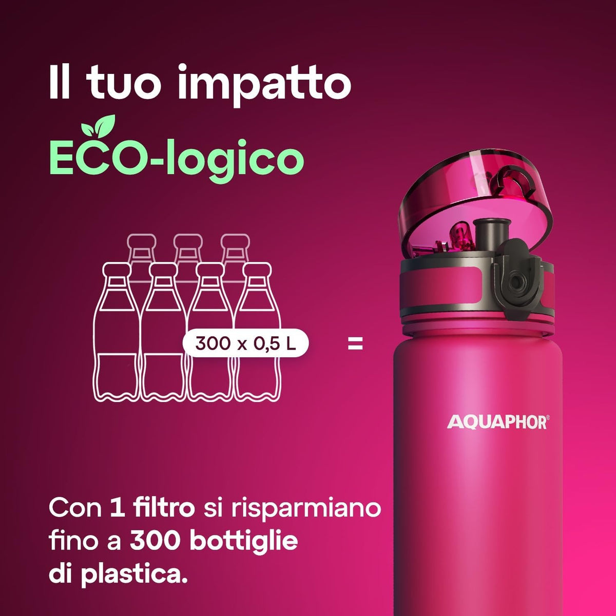 Kit AQUAPHOR City 0,5 L borraccia Filtrante con 3 Cartucce, fino a 450 L