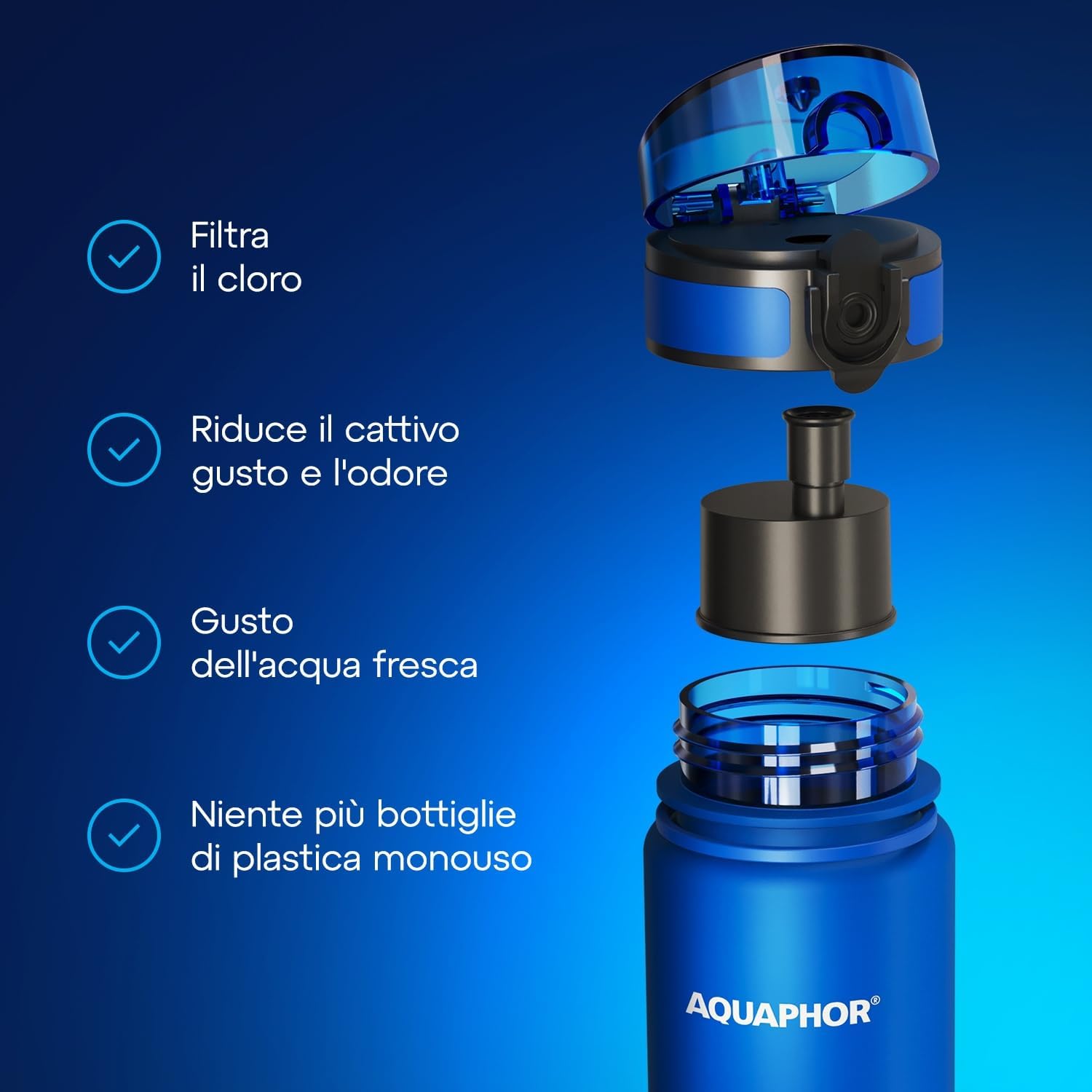 Kit AQUAPHOR City 0,5 L borraccia Filtrante con 3 Cartucce, fino a 450 L
