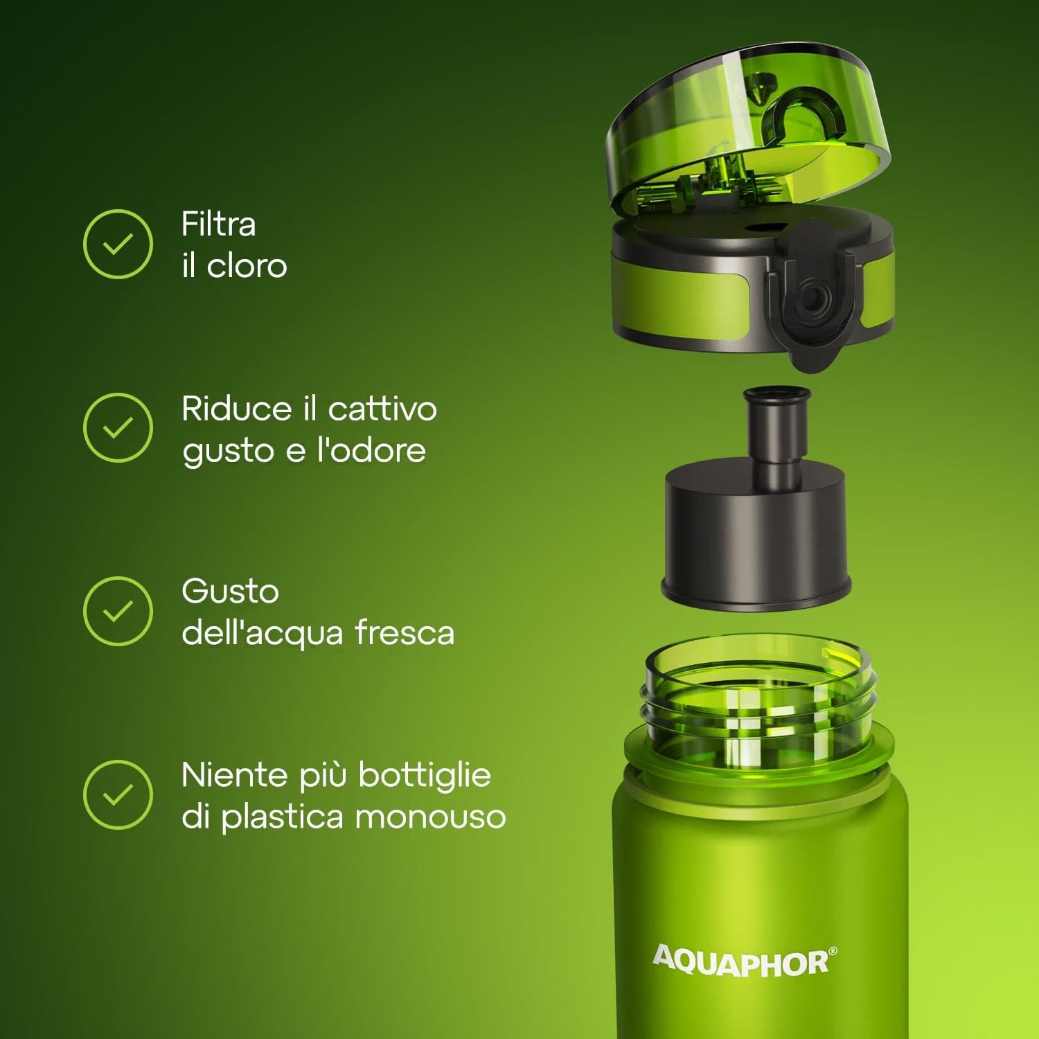Kit AQUAPHOR City 0,5 L borraccia Filtrante con 3 Cartucce, fino a 450 L