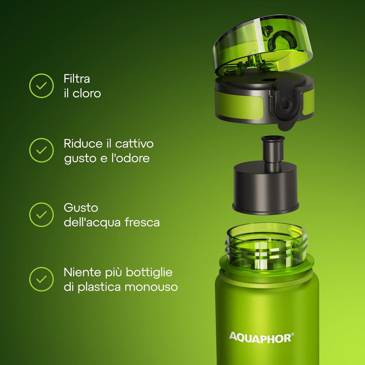 Kit AQUAPHOR City 0,5 L borraccia Filtrante con 3 Cartucce, fino a 450 L
