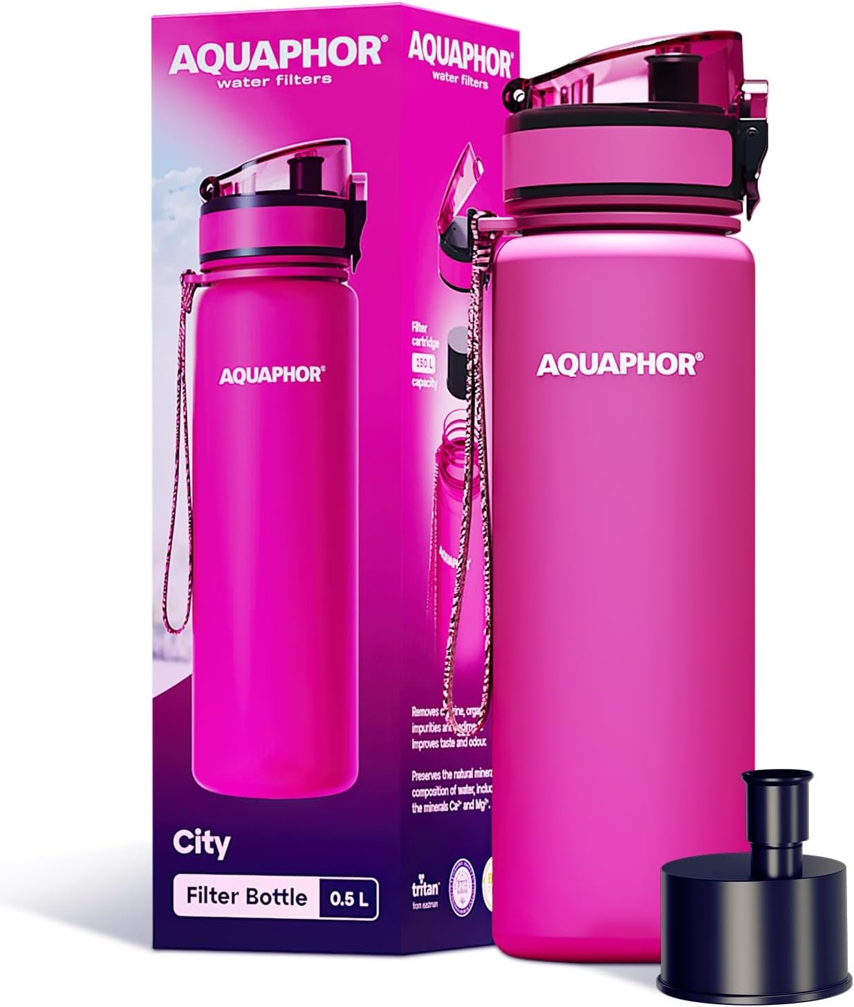 Kit AQUAPHOR City 0,8 L borraccia Filtrante con 3 Cartucce, fino a 450 L