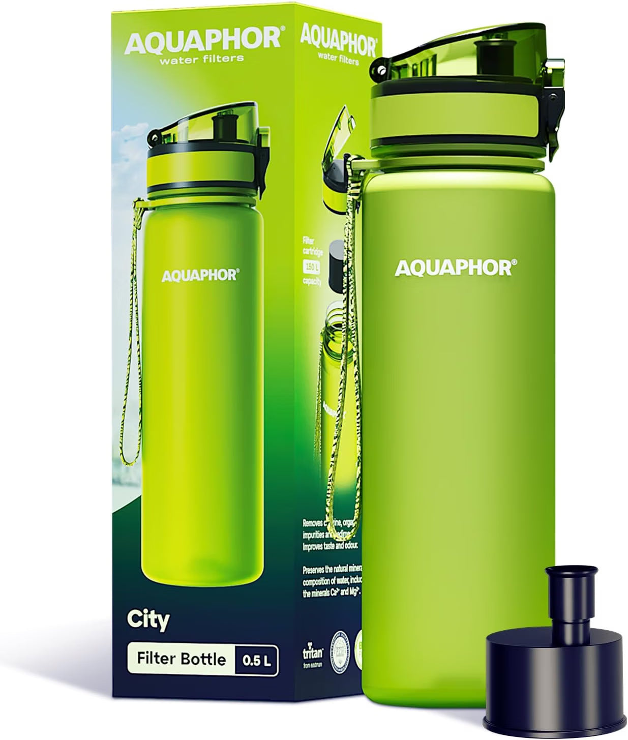 Kit AQUAPHOR City 0,5 L borraccia Filtrante con 3 Cartucce, fino a 450 L