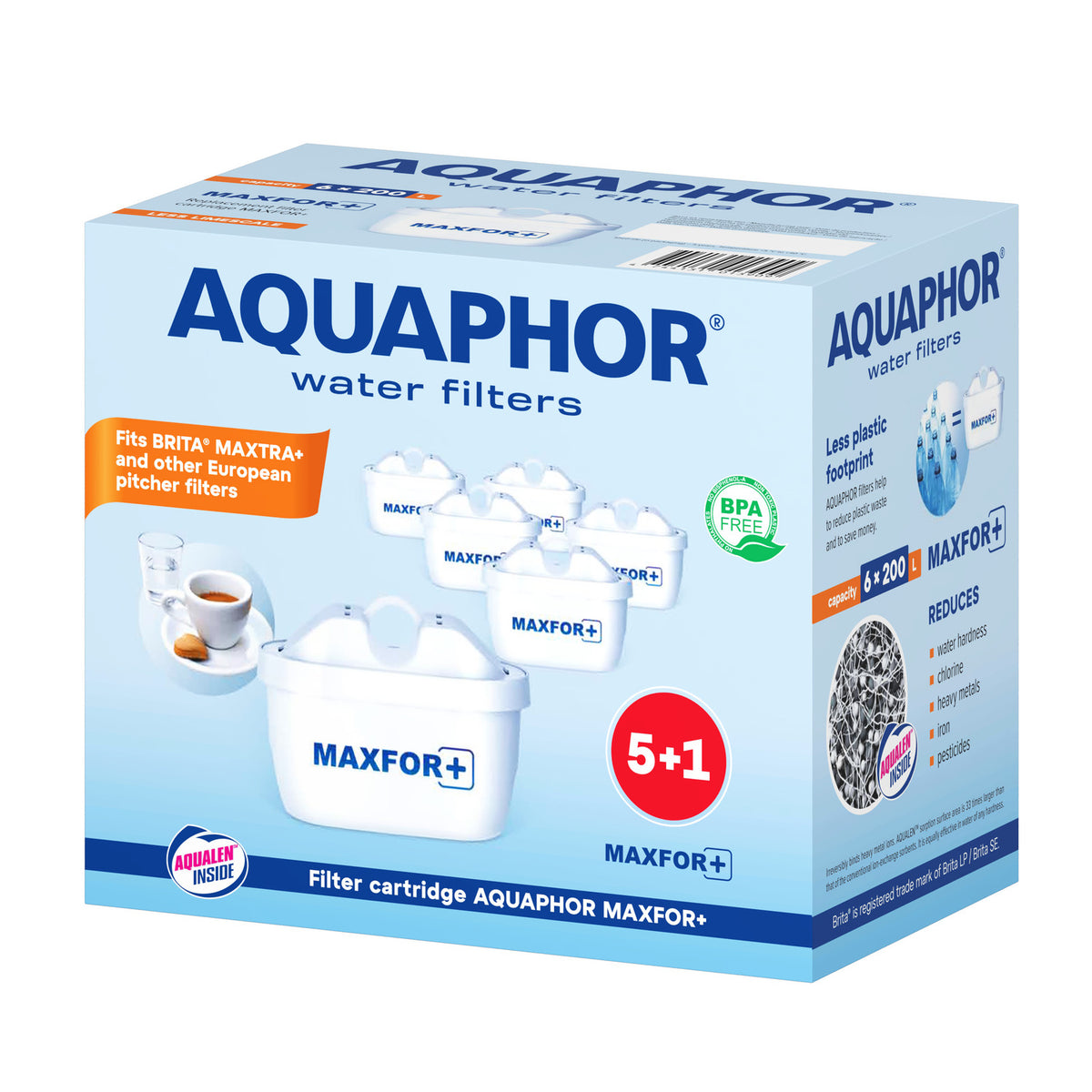 AQUAPHOR MAXFOR+ Cartucce Filtranti Compatibili con Sistemi Tipo BRITA MAXTRA+. Confezione da 6 Pezzi