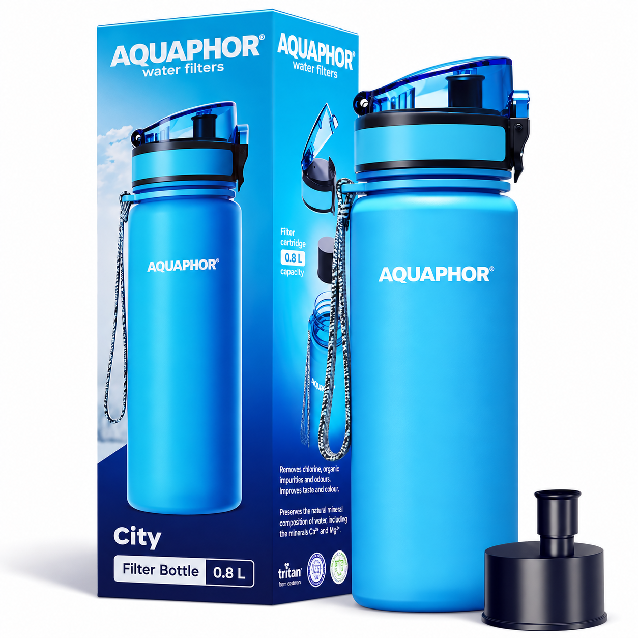 Kit AQUAPHOR City 0,8 L borraccia Filtrante con 3 Cartucce, fino a 450 L