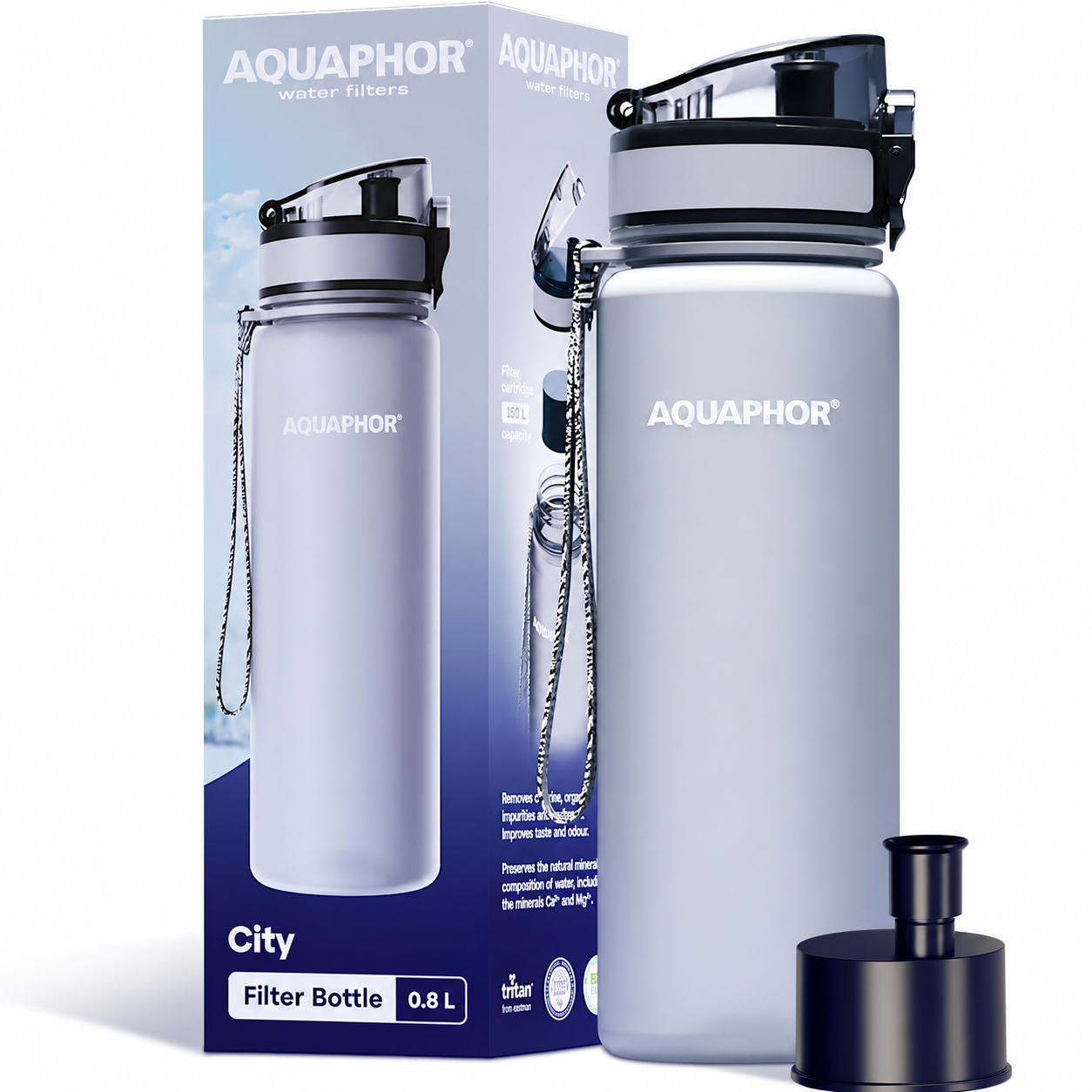 Kit AQUAPHOR City 0,8 L borraccia Filtrante con 3 Cartucce, fino a 450 L