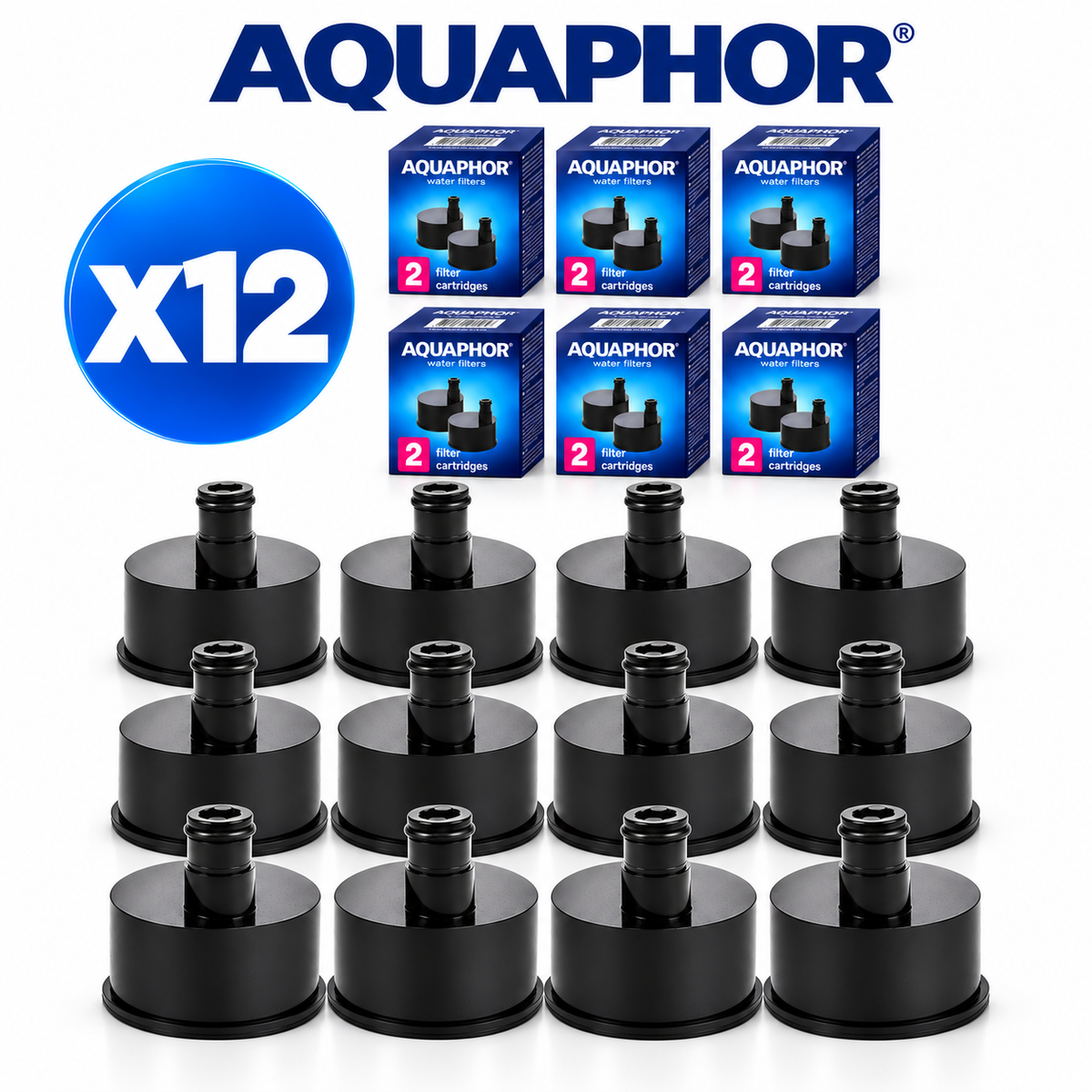 AQUAPHOR Bottle City Cartucce Filtranti di Ricambio con Carbone Attivo – 12 Pezzi | fino a 1800 L