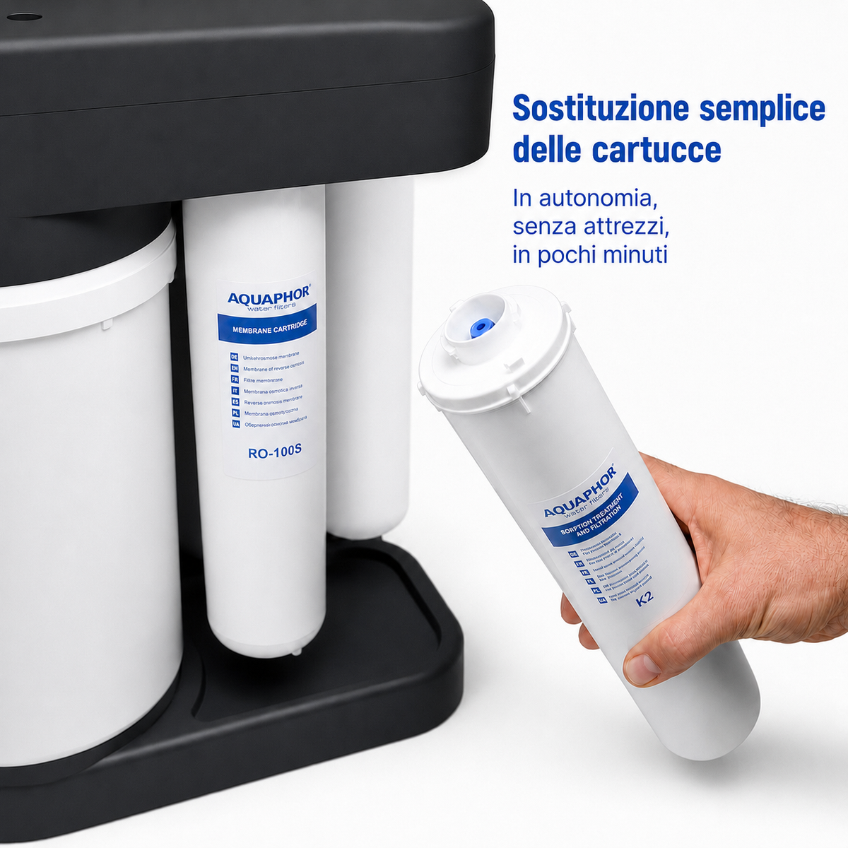 Depuratore AQUAPHOR RO-102S con K5 + K2 + K7M – Sistema a Osmosi Inversa con Kit Ricambio 12 Mesi