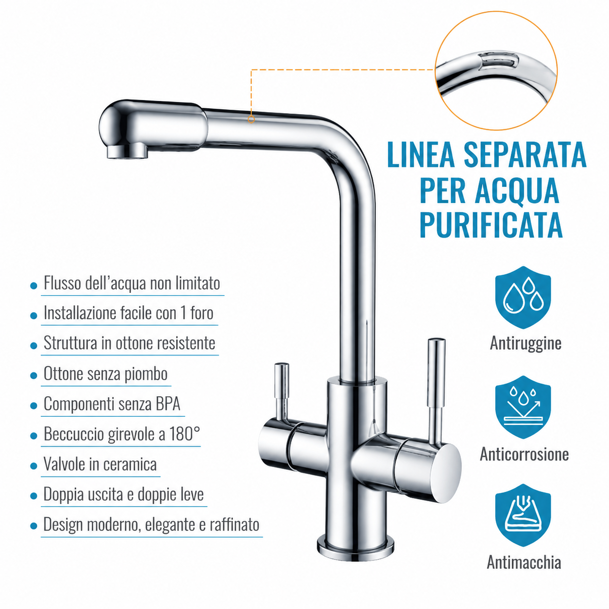 Rubinetto da cucina 3 vie AQUAPHOR C126 — acqua calda, fredda e filtrata