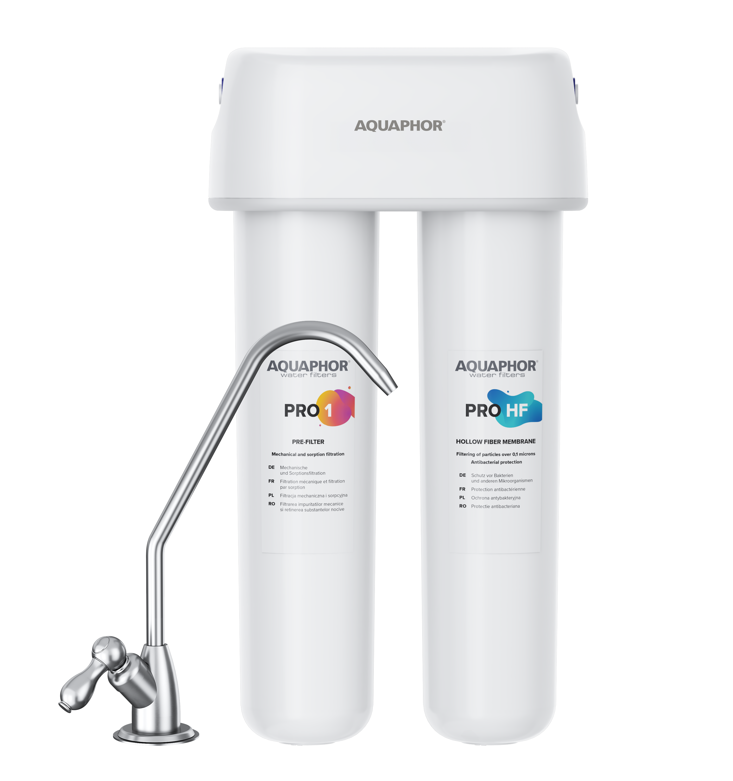 AQUAPHOR DUO HF PRO Sistema Sottolavello Compatto con Protezione Antibatterica | 0,1 Micron | 3000 L