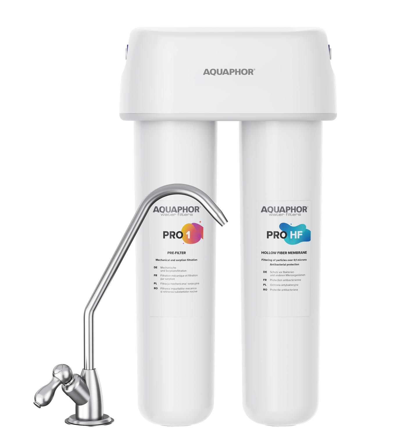 AQUAPHOR DUO HF PRO Sistema Sottolavello Compatto con Protezione Antibatterica | 0,1 Micron | 3000 L
