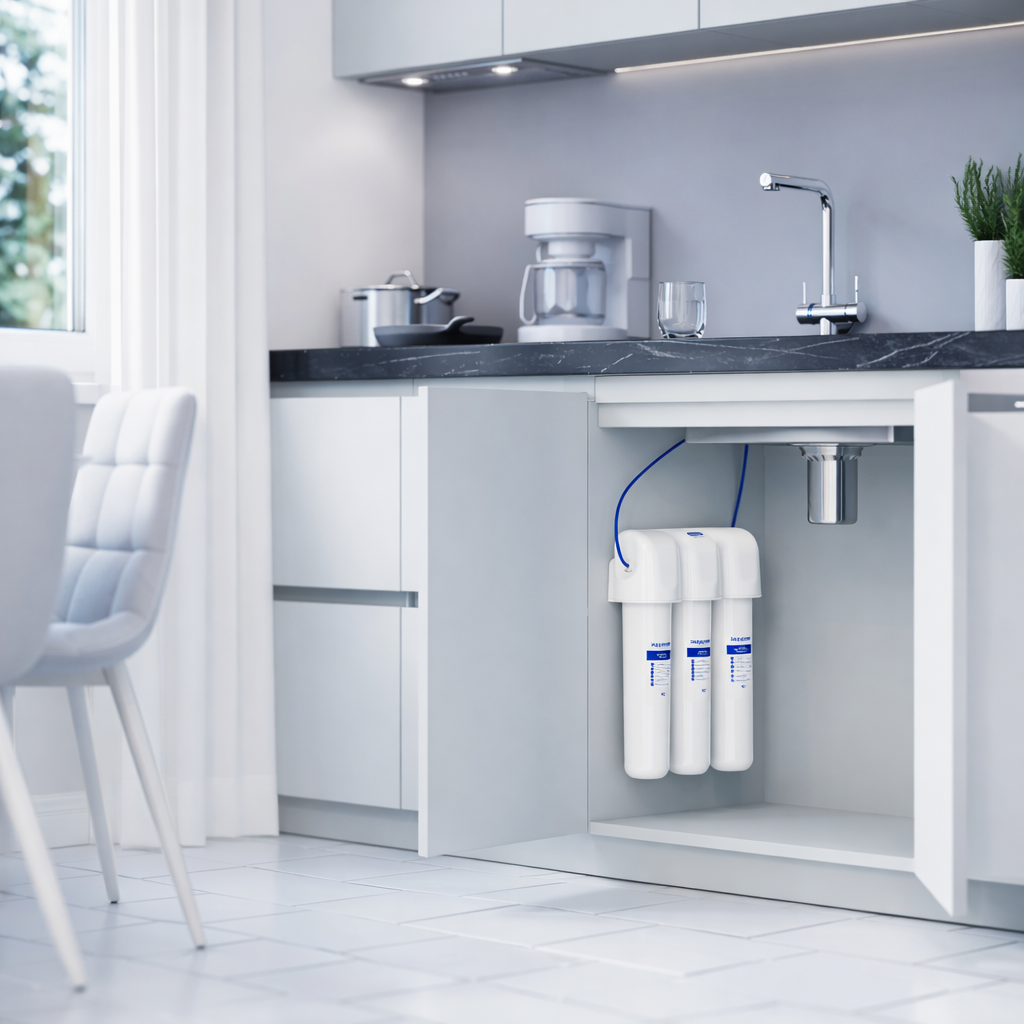 AQUAPHOR Crystal H Sistema di Filtrazione Sottolavello per Acqua Moderatamente Dura | 6000 L | Riduce Calcare