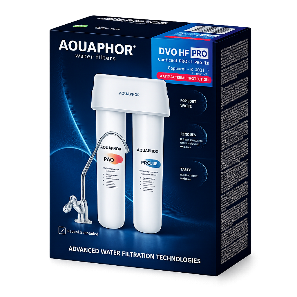 AQUAPHOR DUO HF PRO Sistema Sottolavello Compatto con Protezione Antibatterica | 0,1 Micron | 3000 L