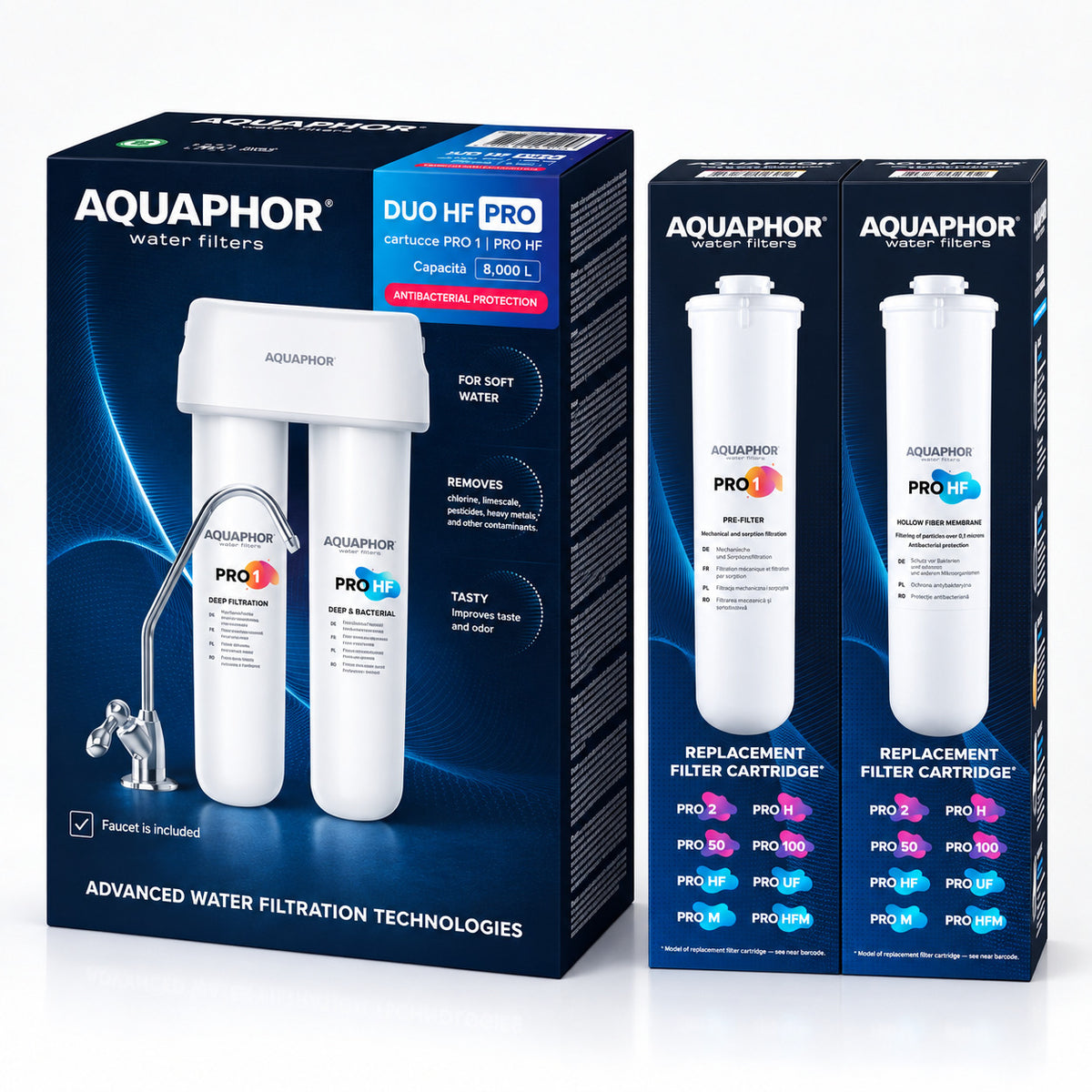 AQUAPHOR Duo HF Pro – Depuratore Acqua Sottolavello con Ultrafiltrazione e Set Ricambio Pro 1 + Pro HF