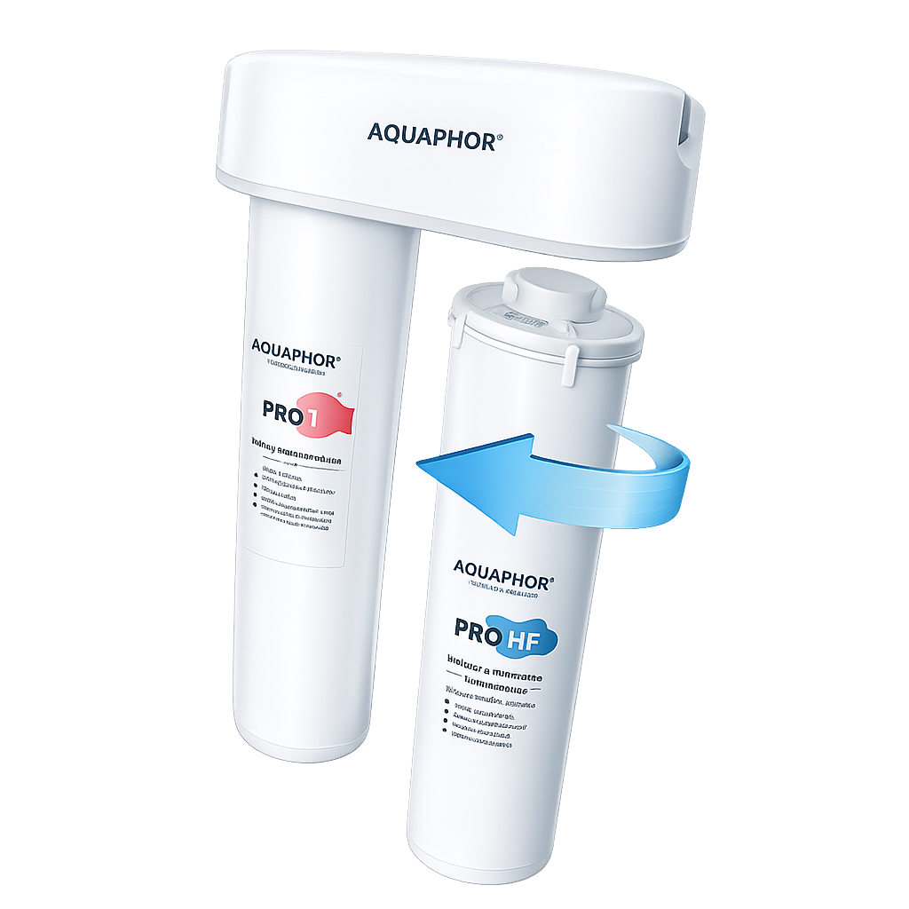 AQUAPHOR DUO HF PRO Sistema Sottolavello Compatto con Protezione Antibatterica | 0,1 Micron | 3000 L
