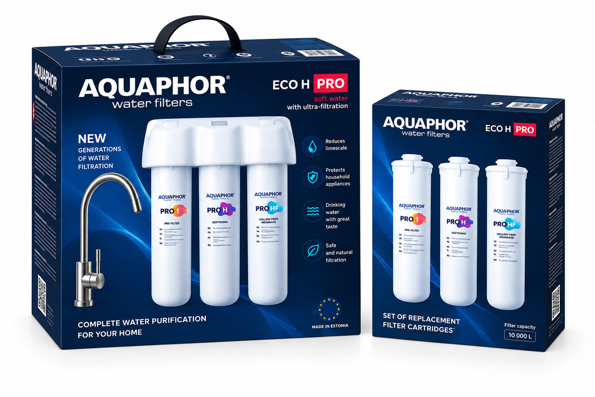 AQUAPHOR ECO H Pro – Depuratore Acqua Sottolavello Anticalcare con Set Ricambio Pro 1 + Pro H + Pro HF