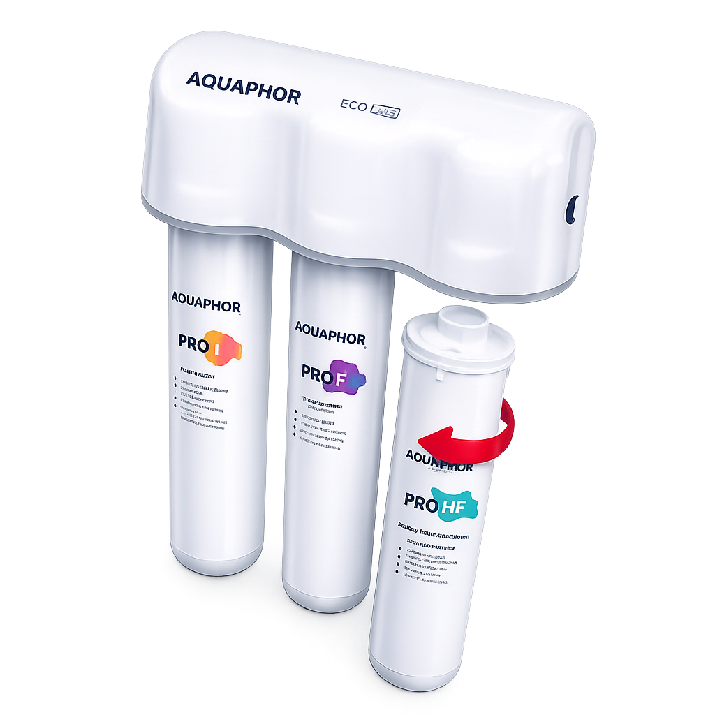 AQUAPHOR ECO H Pro Sistema Sottolavello Premium con Addolcimento e Protezione Antibatterica | 8000 L