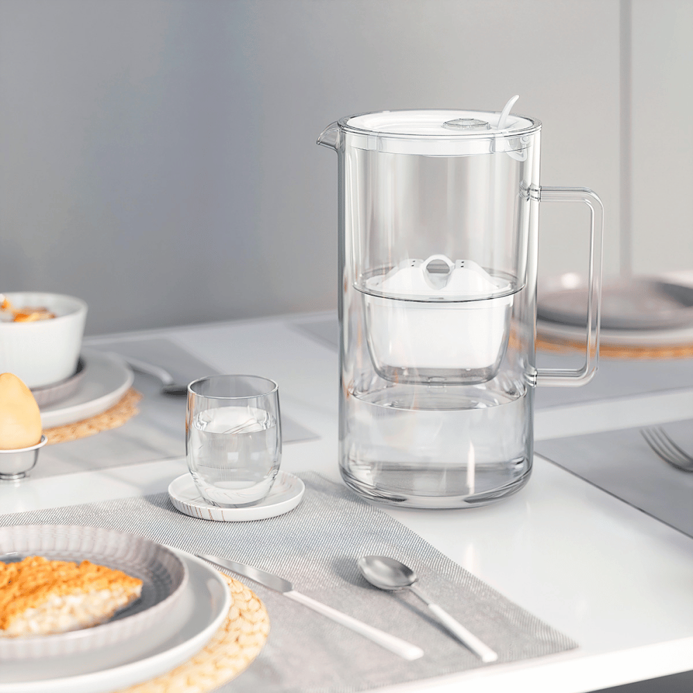 Caraffa filtrante in vetro bianco AQUAPHOR Glass + 6 cartucce Maxfor+Mg | Kit acqua filtrata al magnesio fino a 1400 L