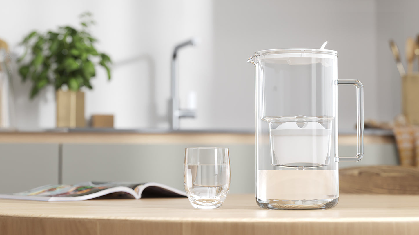 AQUAPHOR Glass Maxfor+ Caraffa Filtrante in Vetro 2,5 L | Contatore Meccanico | 200 L | Design Premium