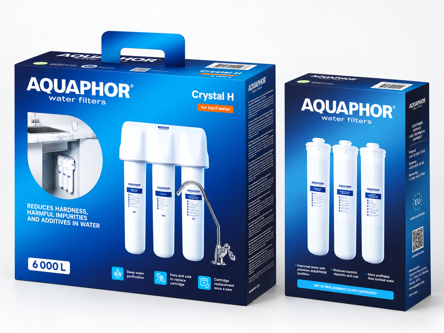 AQUAPHOR Crystal H – Depuratore Acqua Sottolavello Anticalcare con Set Ricambio K3 + KH + K7