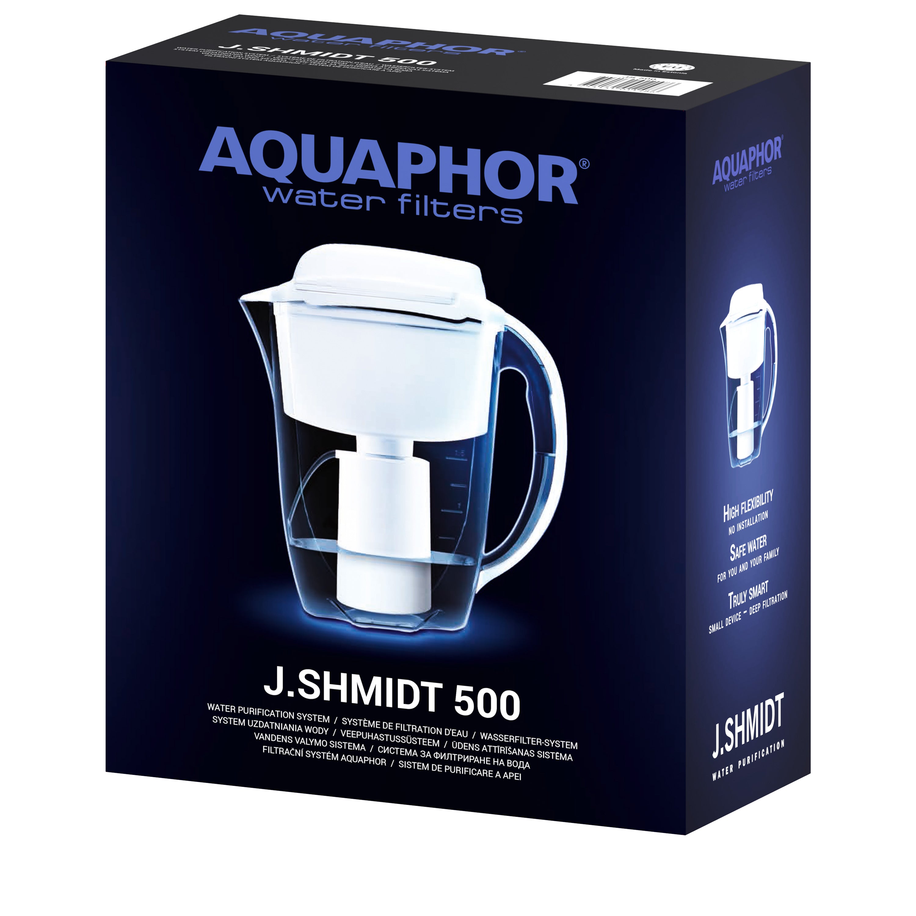 AQUAPHOR J. SHMIDT 500 Caraffa Filtrante Smart 2,8 L | 500 L | Protezione da Batteri e Cisti