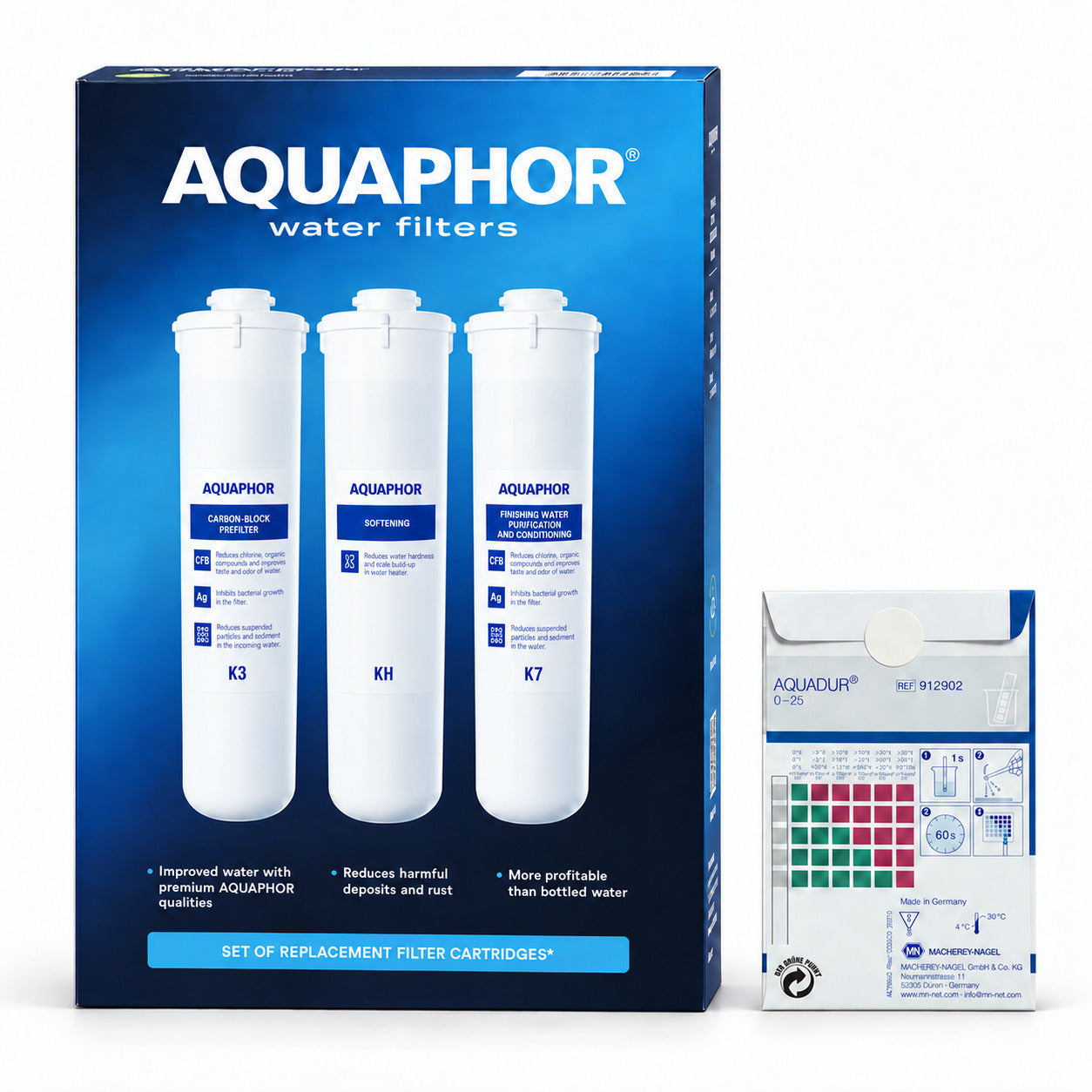 AQUAPHOR K3 + KH + K7 con 3 Test AQUADUR – Kit Ricambio per Crystal H